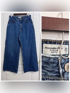 Abercrombie & Fitch Curve love Wide Leg High Rise Jeans - Blue